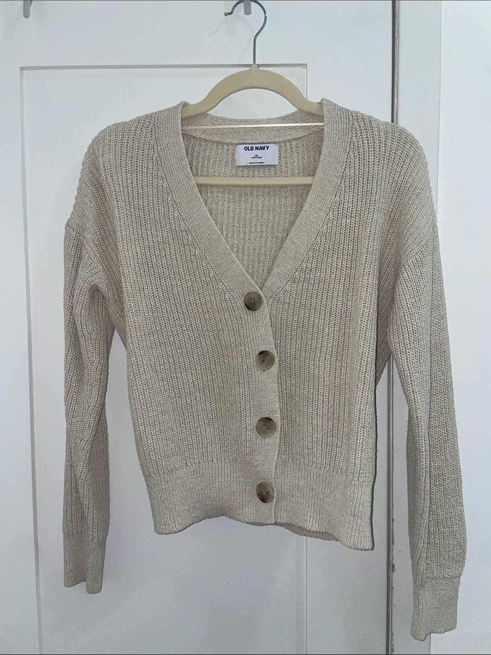 Old Navy Beige V-Neck Button Front Cardigan